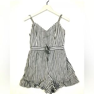 American eagle strap, shorts romper, size medium navy and white chambray